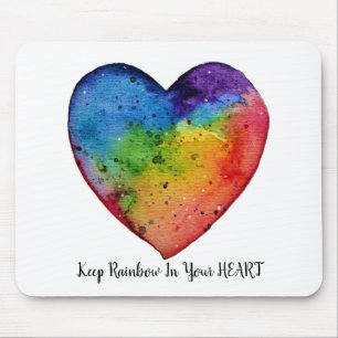 Cute Watercolor Rainbow Heart Mouse Mat
