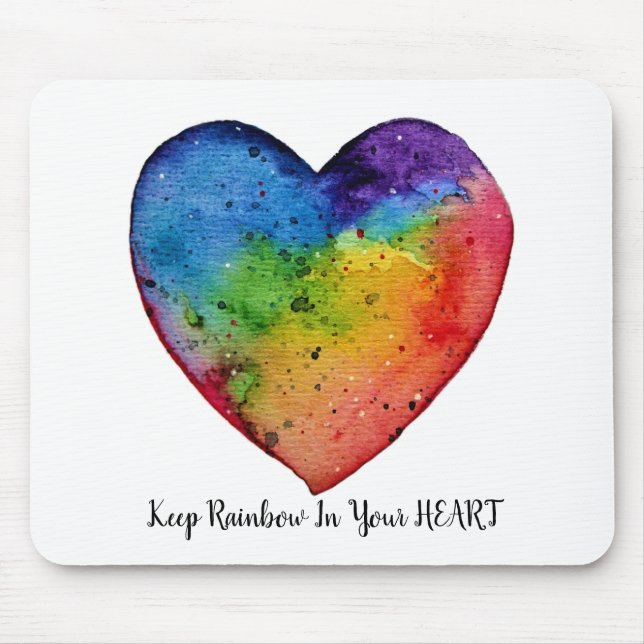 Cute Watercolor Rainbow Heart Mouse Mat (Front)