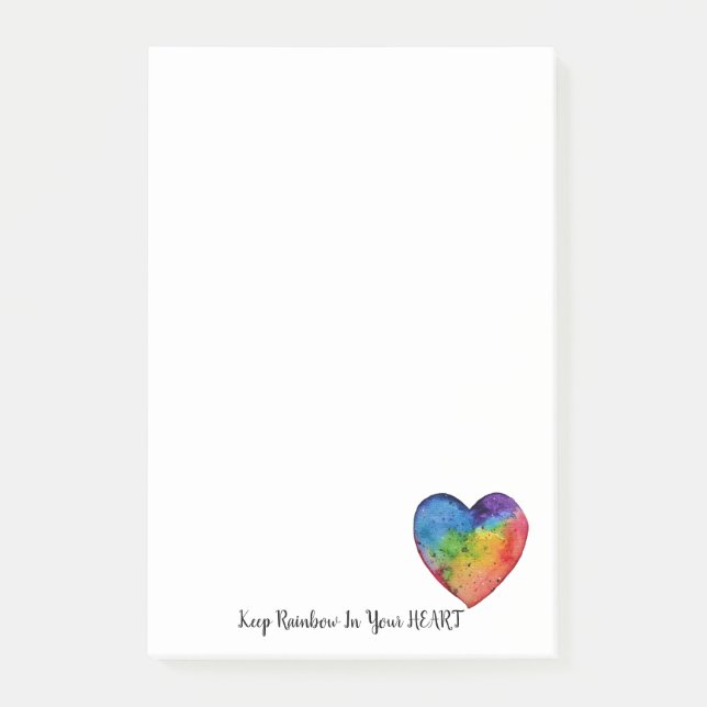 Cute Watercolor Rainbow Heart Post-it Notes (Front)