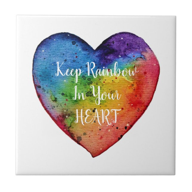 Cute Watercolor Rainbow Heart Tile (Front)