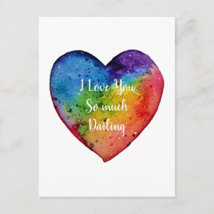 Cute watercolor Rainbow Heart, Valentines Holiday Postcard