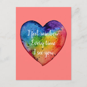 Cute watercolor Rainbow Heart. Valentines Holiday Postcard