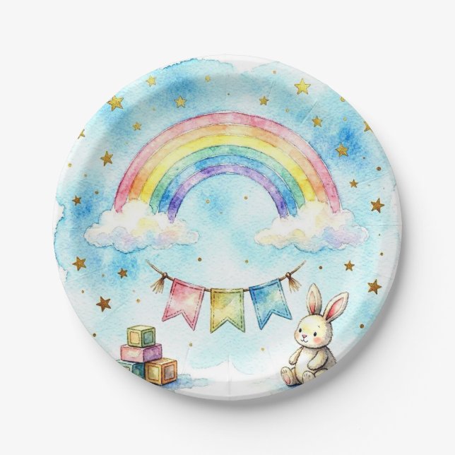 Cute Watercolor Rainbow Paper Plates. Plate (Front)
