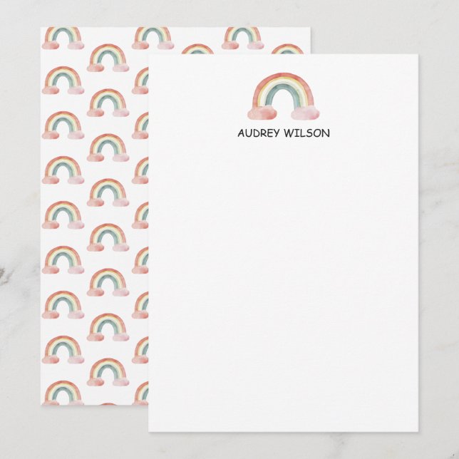 Cute Watercolor Rainbow Personalised Stationery Card (Front/Back)