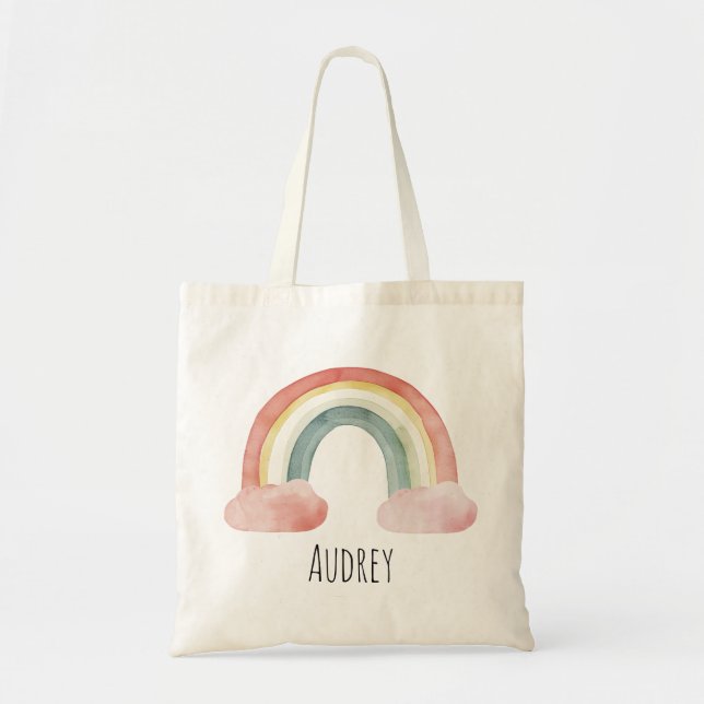 Cute Watercolor Rainbow Personalised Tote Bag (Front)