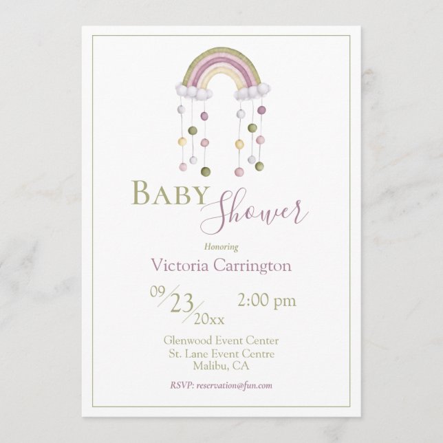 Cute Watercolor Rainbow Simple Baby Shower Invitation (Front)