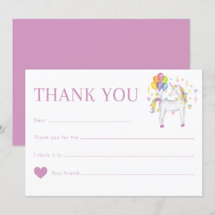 Cute Watercolor Rainbow Unicorn Birthday Thank You Card