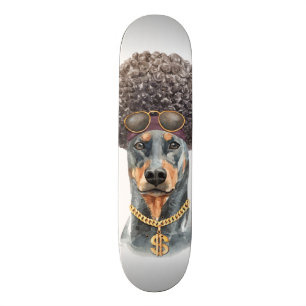 Cute Watercolor Rapper Doberman Skateboard