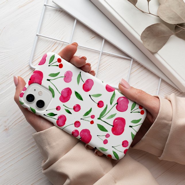 Cute watercolor red cherries pattern iPhone case (Creator Uploaded)