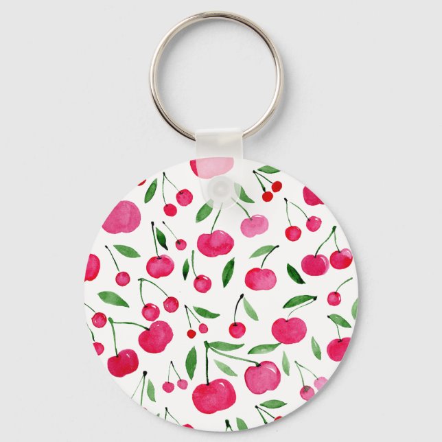 Cute watercolor red cherries pattern key ring (Front)