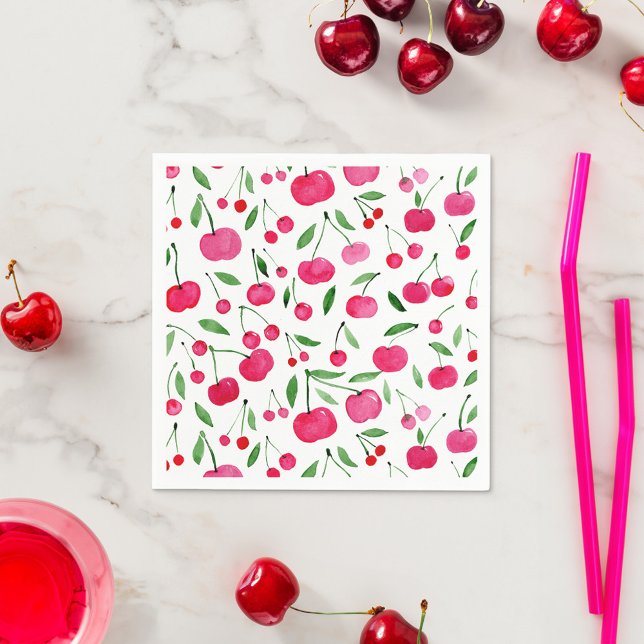 Cute watercolor red cherries pattern napkin (Creator Uploaded)