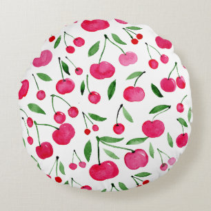 Cute watercolor red cherries pattern round cushion