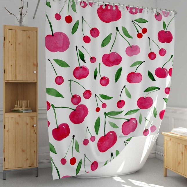 Cute watercolor red cherries pattern shower curtain (Creator Uploaded)