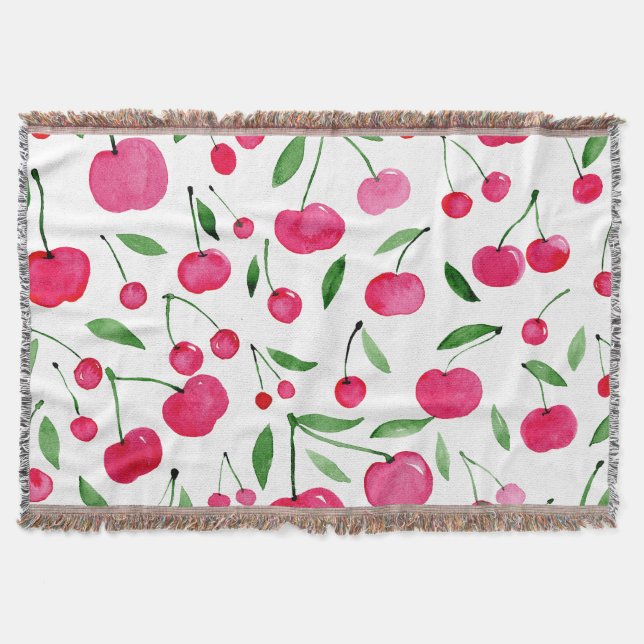 Cute watercolor red cherries pattern  throw blanket (Front)
