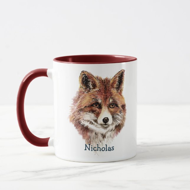 Cute Watercolor Red Fox Animal Nature Art Mug (Left)