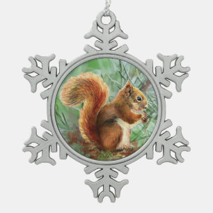 Cute Watercolor Red Fox Animal Nature Art Snowflake Pewter Christmas Ornament