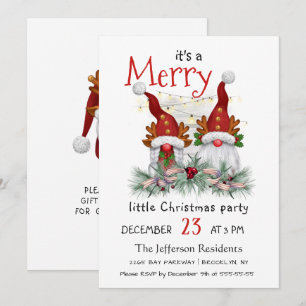 Cute Watercolor Red Gnomes Little Christmas Party Invitation