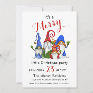 Cute Watercolor Red Gnomes Little Christmas Party Invitation
