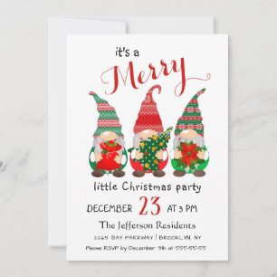 Cute Watercolor Red Gnomes Little Christmas Party Invitation