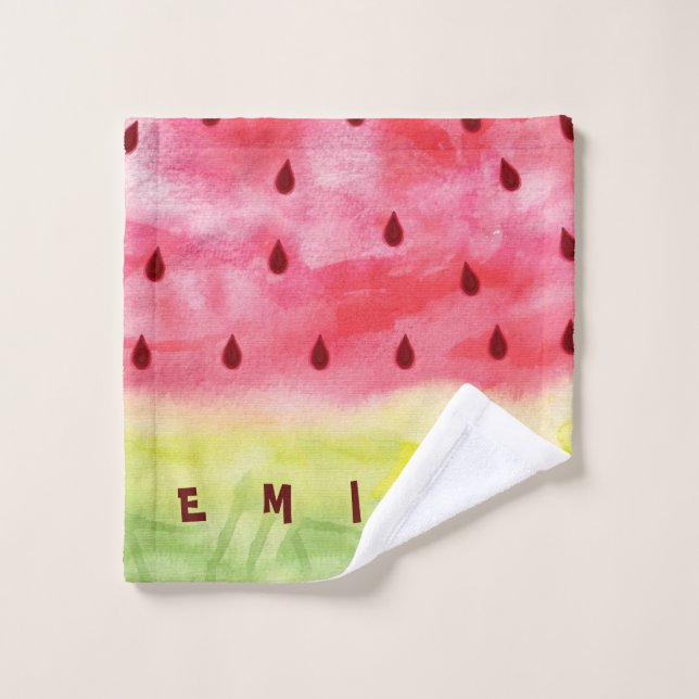 Cute Watercolor Red Green Watermelon Custom Kids Wash Cloth (Wash Cloth)