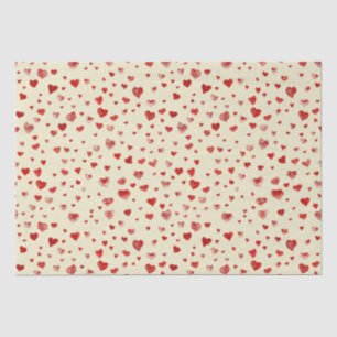 Cute Watercolor Red Hearts on Beige Tissue Paper