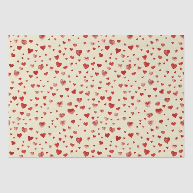 Cute Watercolor Red Hearts on Beige Tissue Paper (Front)
