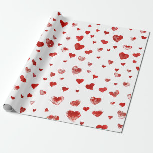 Cute Watercolor Red Hearts Wrapping Paper