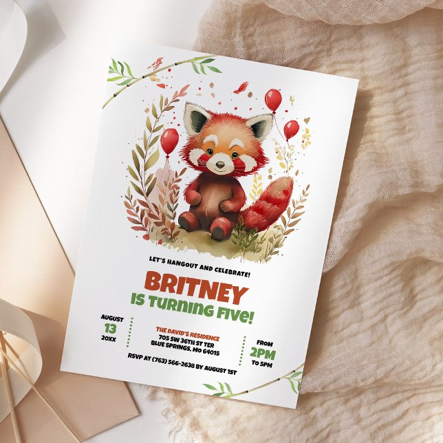 Cute Watercolor Red Panda Birthday Invitation (Creator Uploaded)