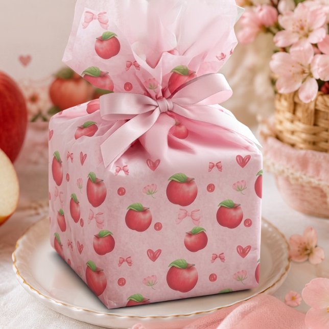 Cute Watercolor Red Pink Apple Coquette Pattern Tissue Paper (Creator Uploaded)