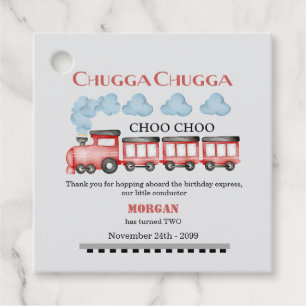 Cute Watercolor Red Train 2nd Birthday Favour Tags