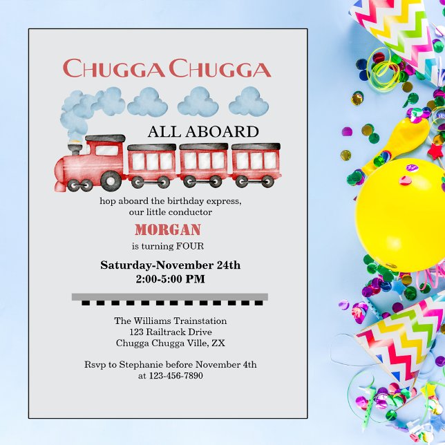 Cute Watercolor Red Train Any Age Birthday Invitation (Creator Uploaded)