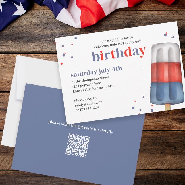 Cute Watercolor Red White Blue Popsicle QR Code Invitation (Creator Uploaded)
