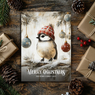 Cute Watercolor Red White Christmas Robin Card