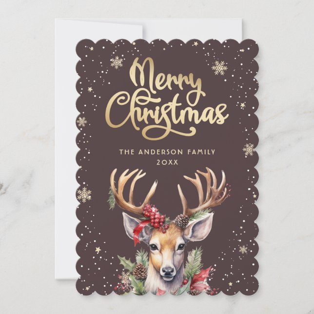 Cute Watercolor Reindeer Christmas Card (Front)