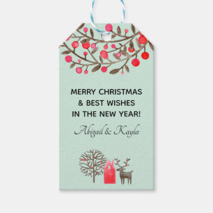 Cute Watercolor Reindeer Sea Green or Any Colour Gift Tags