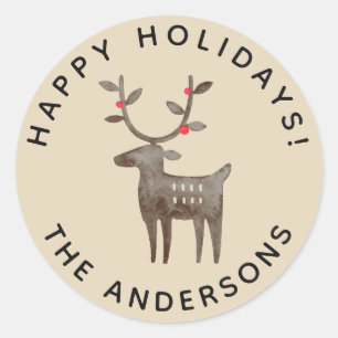 Cute Watercolor Reindeer Tan - Custom Colour Classic Round Sticker