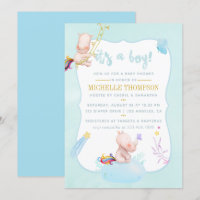 Cute Watercolor Rhino Unicorn Baby Boy Shower