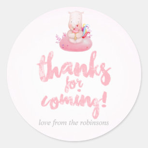Cute Watercolor Rhino Unicorn Baby Girl Shower Classic Round Sticker