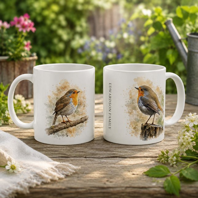 Cute watercolor robin bird monogrammed coffee mug (Cute watercolor robin bird monogrammed coffee mug. Nice mug for bird lovers.)
