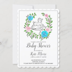 Cute Watercolor Rocking Horse Baby Shower Invitation