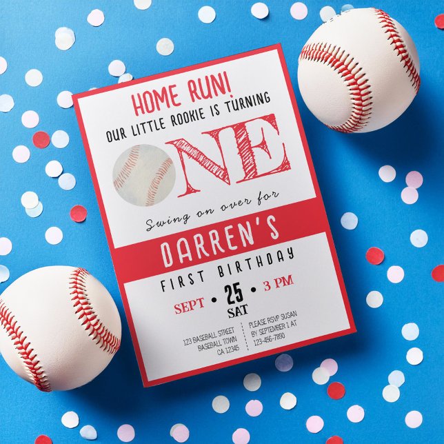 Cute Watercolor Rookie Baseball 1st Birthday Invitation (Creator Uploaded)