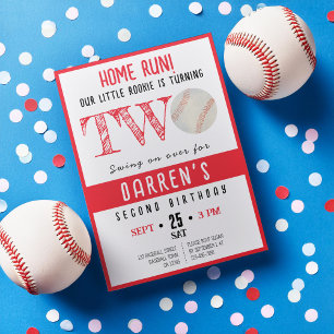 Cute Watercolor Rookie Baseball 2nd Birthday Invitation