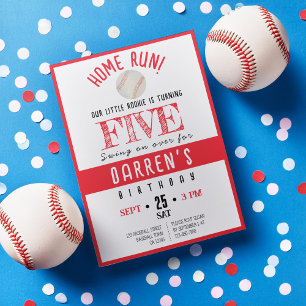 Cute Watercolor Rookie Baseball Birthday Invitation