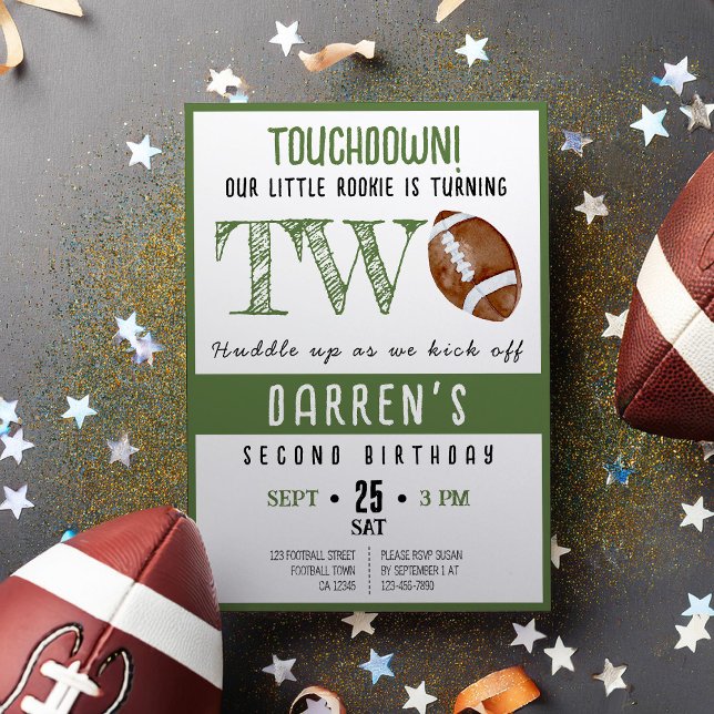 Cute Watercolor Rookie Football 2nd Birthday Invitation (Creator Uploaded)