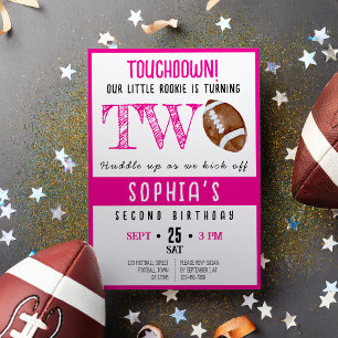 Cute Watercolor Rookie Football Girl 2nd Birthday Invitation