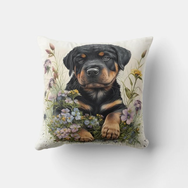 Cute Watercolor Rottweiler Puppy Dog Cushion (Back)