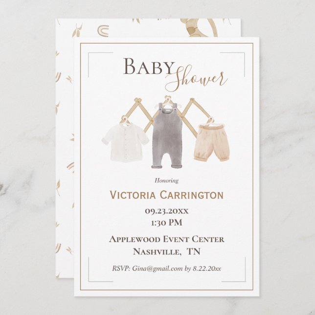Cute Watercolor RustIc Simple Baby Shower Invitation (Front/Back)
