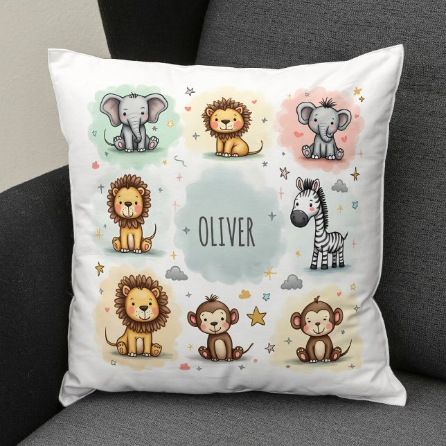 Cute Watercolor Safari Animal Doodles Cushion (Creator Uploaded)