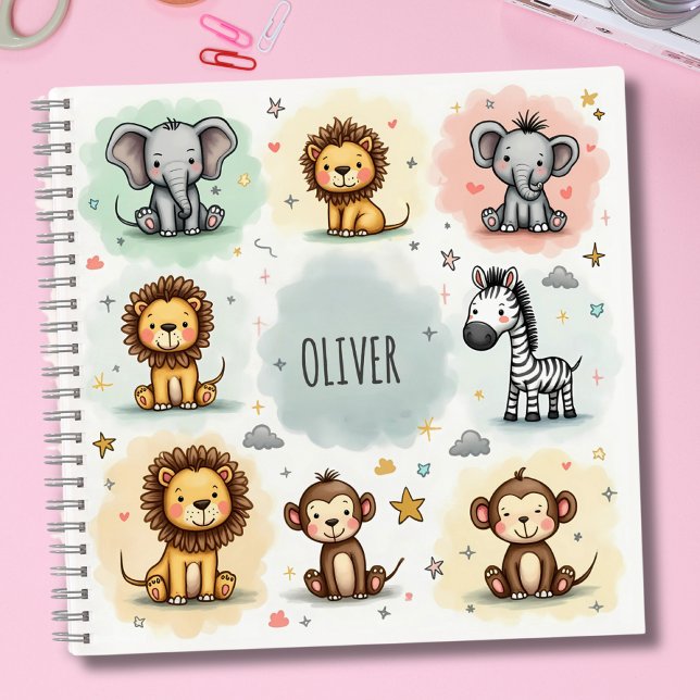Cute Watercolor Safari Animal Doodles Notebook (Creator Uploaded)