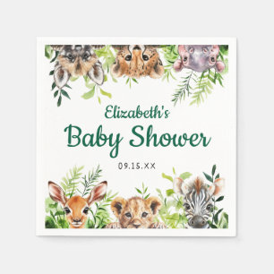 Cute Watercolor Safari Animals Baby Shower Napkin